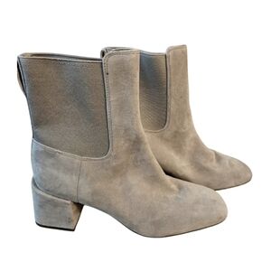 Vince Kimmy Block Heel Suede Leather Ankle Boots Hazelstone Gray Size 7 $395.00